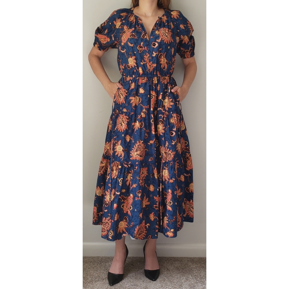 A.L.C. Tiered Paisley Floral Print Cotton Maxi Dress - Picture 4 of 15